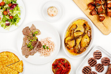 Assortment of different dishes of meat