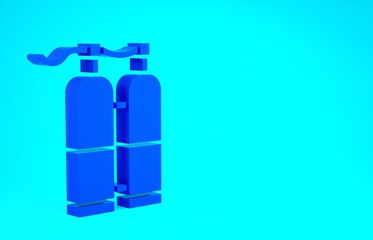 Blue Aqualung icon isolated on blue background. Oxygen tank for diver. Diving equipment. Extreme sport. Sport equipment. Minimalism concept. 3d illustration 3D render.