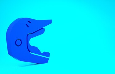 Blue Motocross motorcycle helmet icon isolated on blue background. Minimalism concept. 3d illustration 3D render.