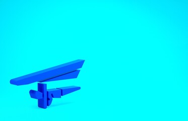 Blue Hang glider icon isolated on blue background. Extreme sport. Minimalism concept. 3d illustration 3D render.