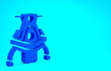 Fototapeta premium Blue Snowmobile icon isolated on blue background. Snowmobiling sign. Extreme sport. Minimalism concept. 3d illustration 3D render.