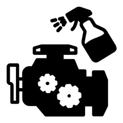 Motor Engine Cleaning DIY Concept, Spraying the Engine Bay Vector Color Icon Design, Engine detailing on white background, 