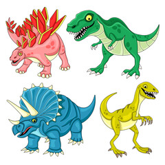 Set of funny dinosaurs on white background.