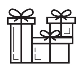 Gift icon vector in simple outline style. Sign of the gift boxes. The package is tied with a bow. Online donation illustration. The online store distributes prize.