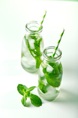 Fresh lemonade with mint in glasses