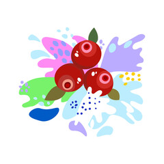 Splashes and falling, motion of a fluid, berries cranberries with a splash of juice and yogurt, drops and stains. Abstract vector illustrations
