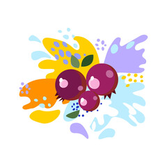 Splashes and falling, motion of a fluid, cranberries with a splash of juice and yogurt, drops and stains. Abstract vector illustrations