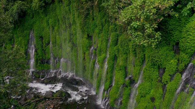 Asik Asik Waterfalls Drone Pan Left to Right Mindanao Philippines