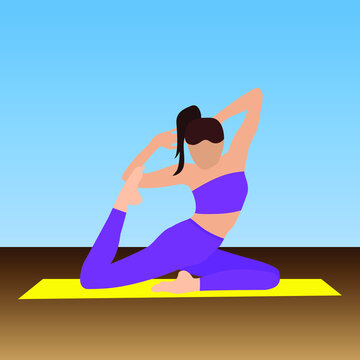 Young woman doing yoga on the mat, asana, simple flat vector illustration