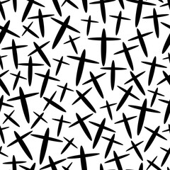 Seamless crosses pattern. Vector seamless pattern.Abstract background with brush strokes.Hipster monochrome texture with crosses or pluses. Trendy graphic design. scandinavian style. vintage plus
