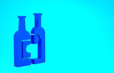 Blue Bottles of wine icon isolated on blue background. Minimalism concept. 3d illustration 3D render.