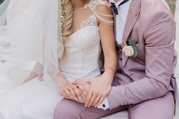 bride and groom in the garden at the wedding
