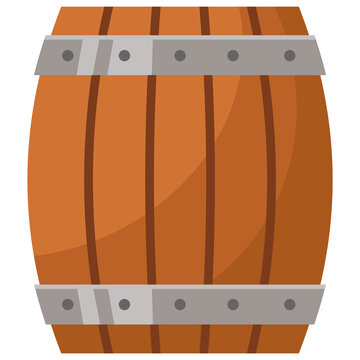 recommend clip art: Wooden barrel in cartoon style. Pirate attribute isolated on white background.