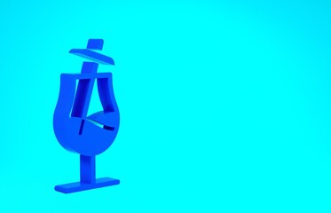 Blue Cocktail icon isolated on blue background. Minimalism concept. 3d illustration 3D render.