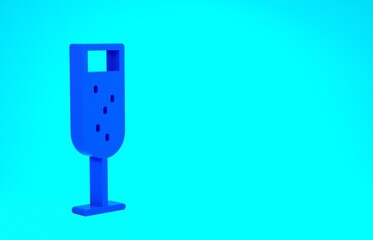 Blue Glass of champagne icon isolated on blue background. Minimalism concept. 3d illustration 3D render.