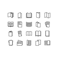 Brochure, booklet, flyer, leaflet, catalogue flat line icons. Outline set vector icons for web design isolated on white background. Editable stroke