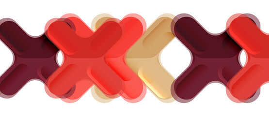 Glossy multicolored plastic style cross composition, x shape design, techno geometric modern abstract background. Trendy abstract layout template