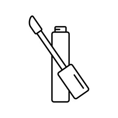 Lip gloss, liquid lipstick or concealer with brush. Linear icon of makeup. Black simple illustration of decorative cosmetics. Contour isolated vector emblem on white background