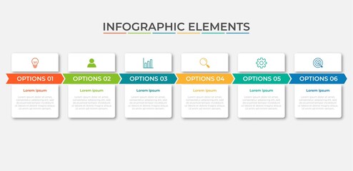 Presentation business infographic template with 6 options. Vector illustration.