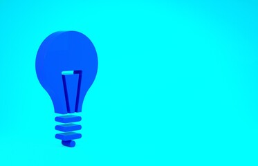 Blue Light bulb with concept of idea icon isolated on blue background. Energy and idea symbol. Inspiration concept. Minimalism concept. 3d illustration 3D render.