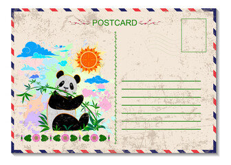 Travel postcard with postage stamp and seal.