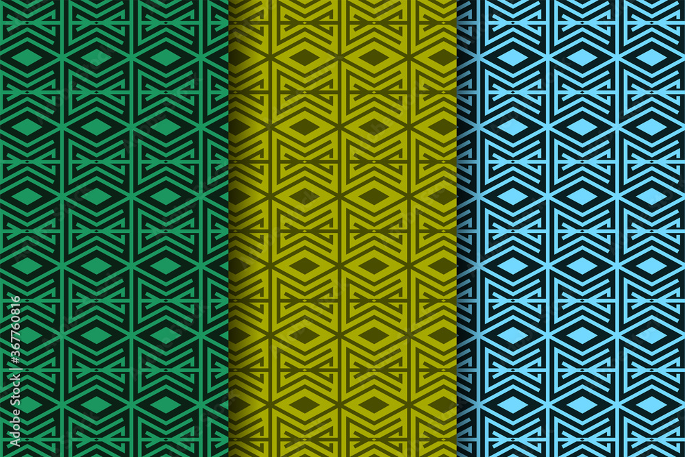 Aufkleber set of seamless pattern with rhombus, square, triangle, and diagonal lines. abstract geometric backg