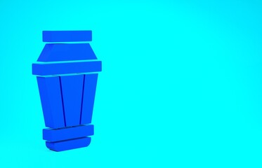 Blue Garden light lamp icon isolated on blue background. Solar powered lamp. Lantern. Street lamp. Minimalism concept. 3d illustration 3D render.