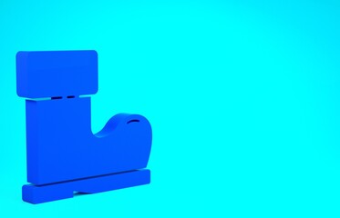 Obraz premium Blue Waterproof rubber boot icon isolated on blue background. Gumboots for rainy weather, fishing, gardening. Minimalism concept. 3d illustration 3D render.