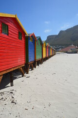 Colorful beach huts on Muizenberg beach in Cape Town South Africa