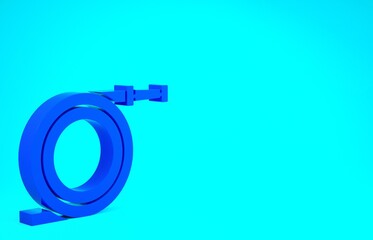 Blue Garden hose or fire hose icon isolated on blue background. Spray gun icon. Watering equipment. Minimalism concept. 3d illustration 3D render.