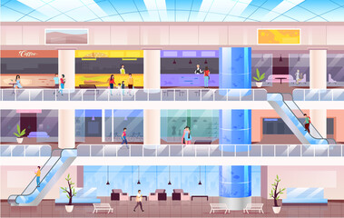 Shopping mall flat color vector illustration
