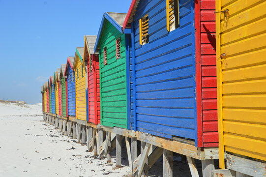 Colorful beach huts on Muizenberg beach in Cape Town South Africa