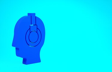 Blue Man with a headset icon isolated on blue background. Support operator in touch. Concept for call center, client support service. Minimalism concept. 3d illustration 3D render.