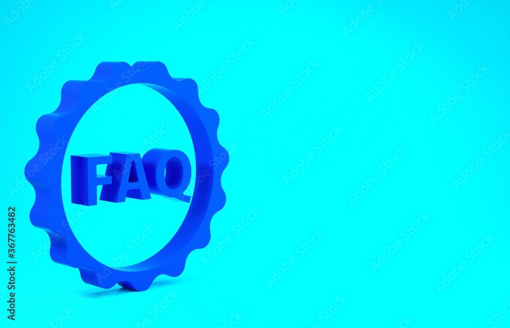 Fototapete blue label with text faq information icon isolated on blue background. circle button with text faq. 