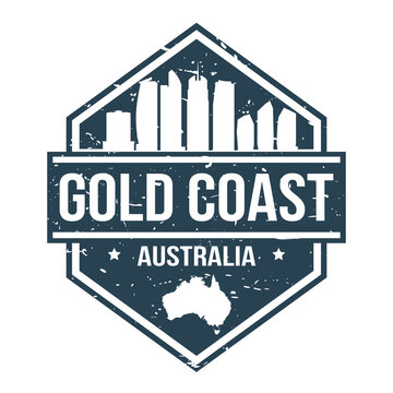 Gold Coast Australia Travel Stamp Icon Skyline City Design Tourism Badge Rubber.