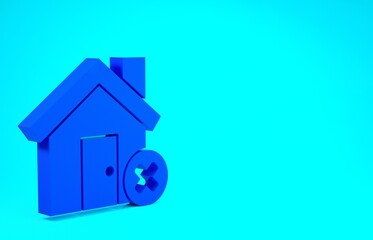 Fototapeta na wymiar Blue House with wrong mark icon isolated on blue background. Home and close, delete, remove symbol. Minimalism concept. 3d illustration 3D render.