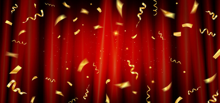 Red curtain with gold confetti