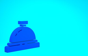 Blue Hotel service bell icon isolated on blue background. Reception bell. Minimalism concept. 3d illustration 3D render.