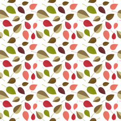 Seamless pattern of colorful green and red leaves