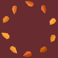 Circle frame of colorful yellow and red leaves. Autumn concept