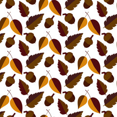 Fototapeta na wymiar Seamless pattern of the autumn leaves and acorns. Large elements