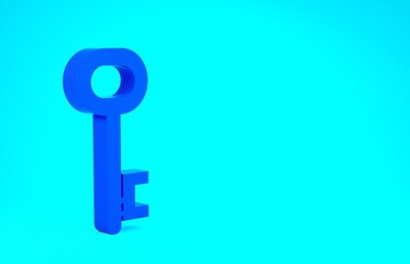Blue House key icon isolated on blue background. Minimalism concept. 3d illustration 3D render.