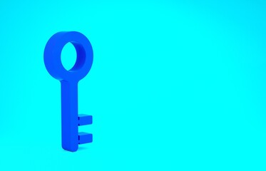 Blue House key icon isolated on blue background. Minimalism concept. 3d illustration 3D render.
