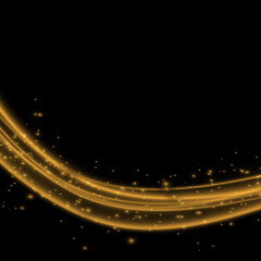 Fototapeta na wymiar Light effect with glowing gold wavy lines and sparkles isolated