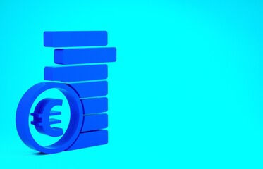 Blue Coin money with euro symbol icon isolated on blue background. Banking currency sign. Cash symbol. Minimalism concept. 3d illustration 3D render.