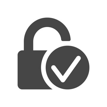 Secure Lock with check mark icon in flat style isolated on white background.