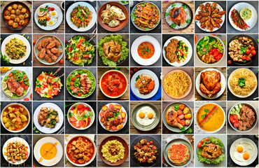 Natural food collage. Food background. Vegetable and meat dishes. Food in plates. - Powered by Adobe