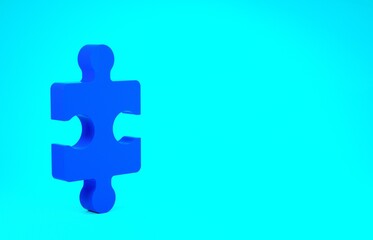 Obraz premium Blue Piece of puzzle icon isolated on blue background. Business, marketing, finance, layout, infographics, internet concept. Minimalism concept. 3d illustration 3D render.