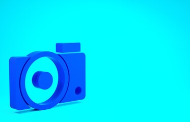 Blue Photo camera icon isolated on blue background. Foto camera icon. Minimalism concept. 3d illustration 3D render.