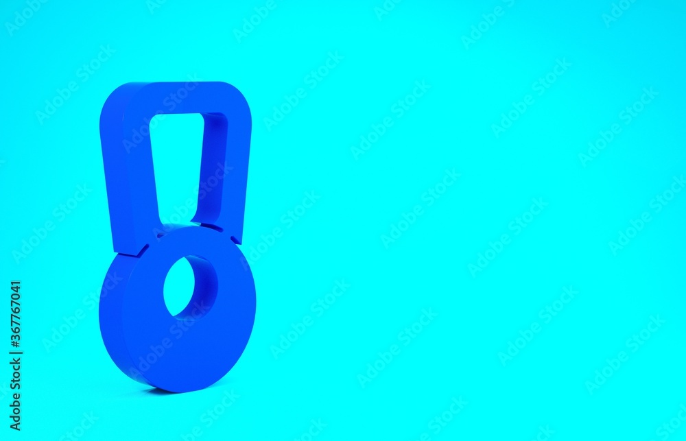 Sticker Blue Kettlebell icon isolated on blue background. Sport equipment. Minimalism concept. 3d illustration 3D render.